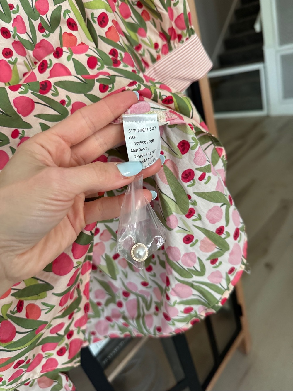 NWOT Jodifl ruffle mockneck Floral print tulips Button-Up Puff Sleeve Top Stripe - Picture 10 of 10